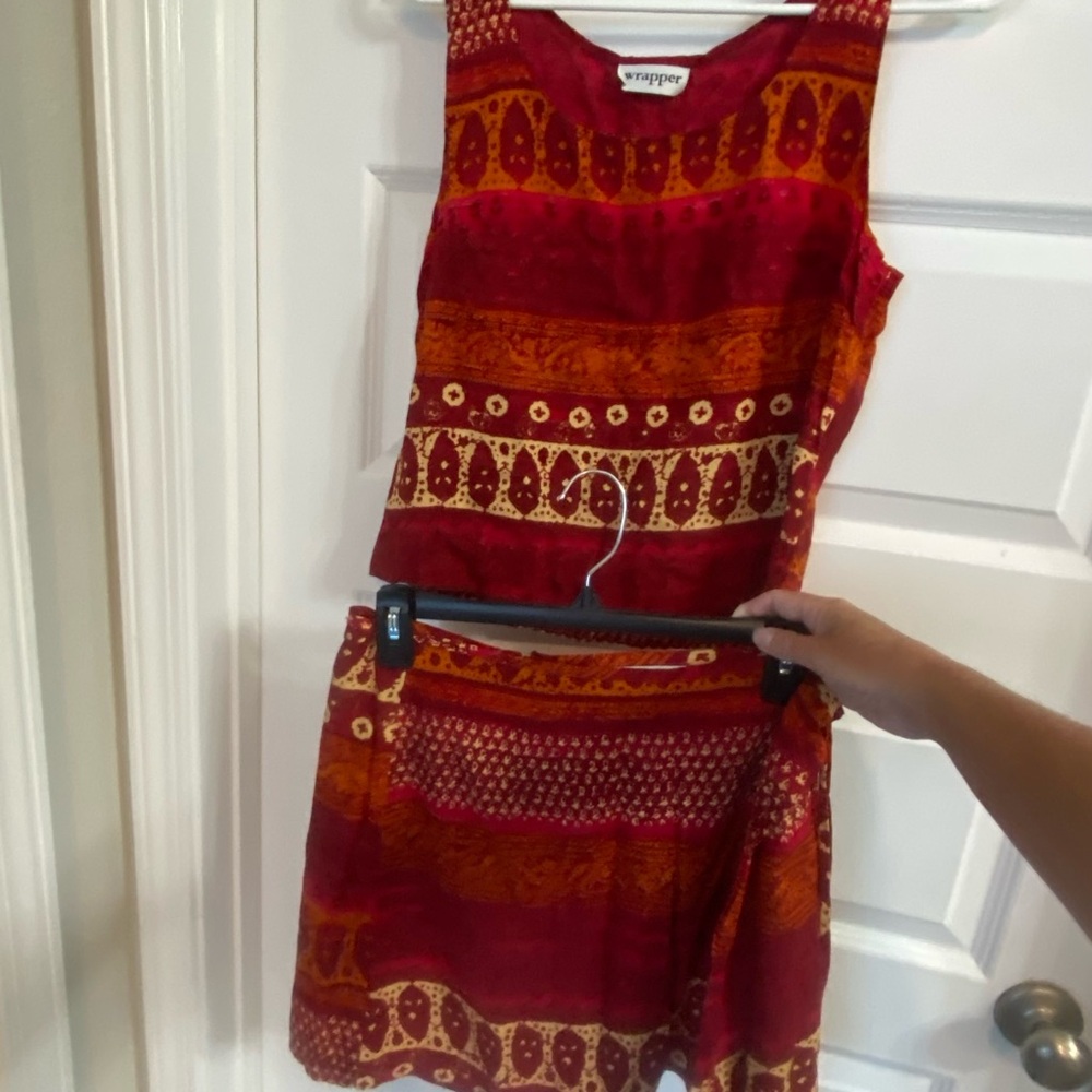 Red and Orange Sleeveless Top and Skirt Set